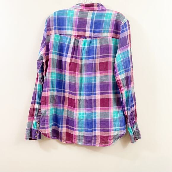 American Eagle Vintage Boyfriend Plaid Button Down Green/Purple Long Sleeve Top - Picture 4 of 4